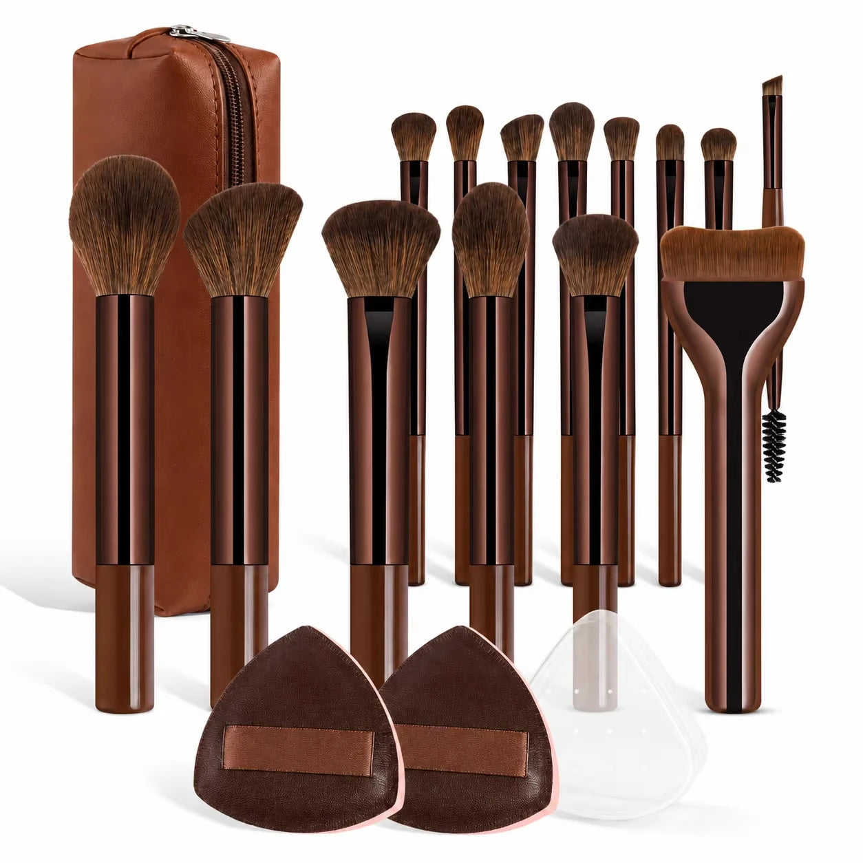 Brush Set, Includes 14pcs Makeup Brushes + 1pc Makeup Bag + 2pcs Makeup Sponges, Containing Foundation Brush, Blush Brush