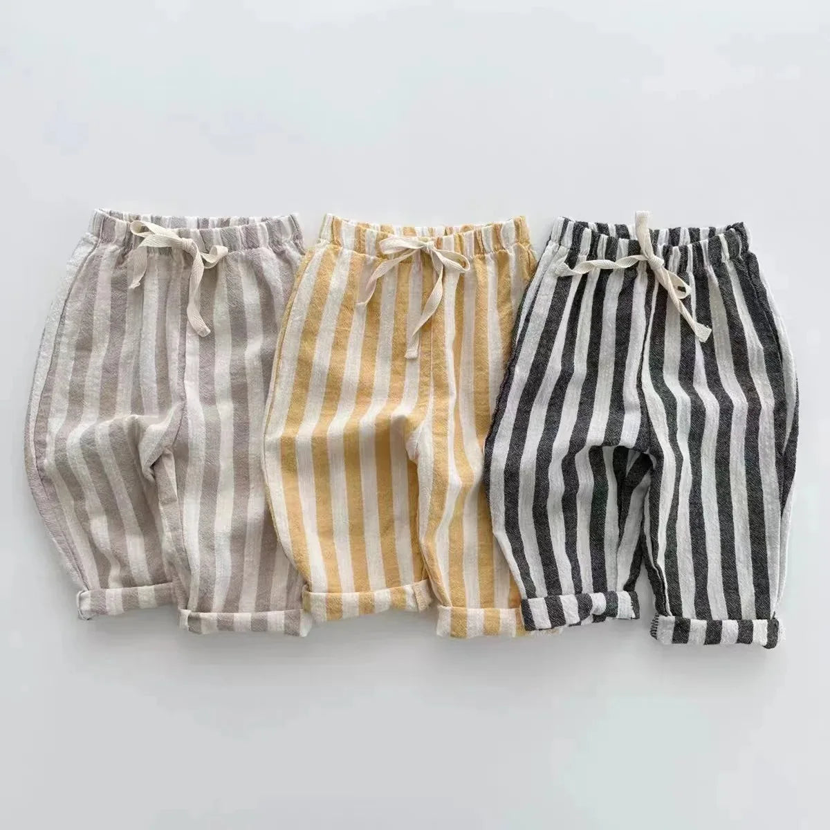 Spring Baby Boys Stripe Pants Cotton Casual Linen Elastic Trouers Toddler Infant Kids Girls Loose Pants
