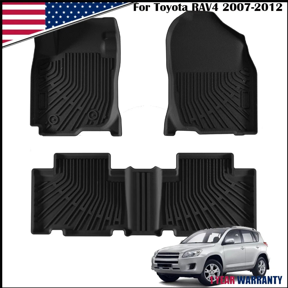 3PCS High Quality Car Floor Mat Front Rear Automotive Carpet Floor Mats For Toyota RAV4 2007-2012 All-Weather Waterproof  Dirt Heavy Duty Car Mats Flexible Floor Liners