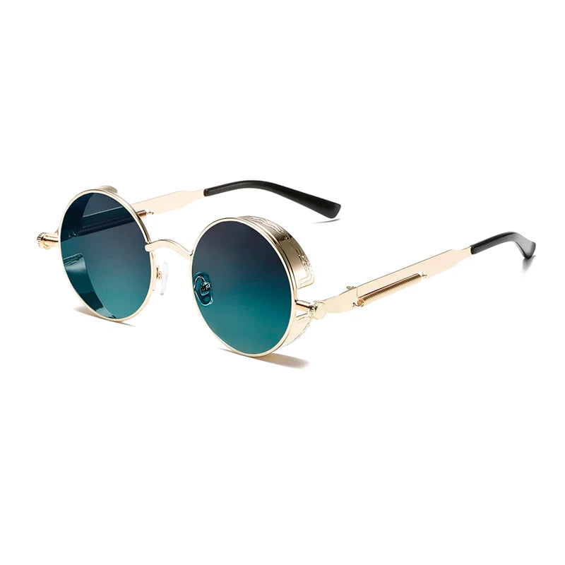 KAMMPT New Fashion Steampunk Metal Shades Original Brand Design Round Decor Sunglasses Chic Vacation Beach Anti UV Sun Glasses