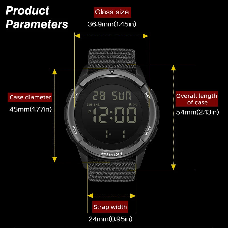 NORTH EDGE NEW TERRAX Men's Digital Military Watches Outdoor Sports Swimming Waterproof 50M Stopwatch Countdown Watch For Men
