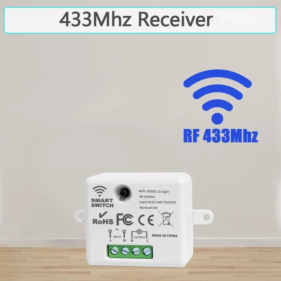 433MHz Wireless Smart Switch 1/2/3 Gang 86 Wall Panel Remote Control Light Switch 10A 110V 220V Home Bedroom Staircase LED Lamp