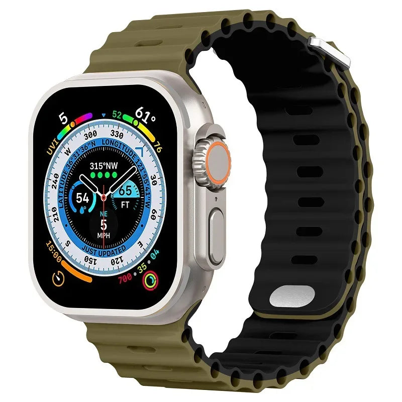 Ocean Strap For Apple Watch Ultra 3/2 Band 49mm 11 10 9 8 7 46mm 45mm 41mm Silicone Bracelet Belt iWatch 6 5 4 SE 44mm 42mm band