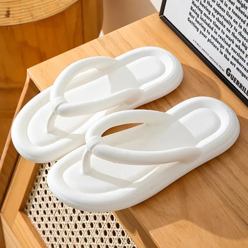 Soft Sole EVA Women's Flip Flops 2024 Summer Beach Non-slip Cloud Slippers Women Thick Platform Clip Toe Bathroom Slides