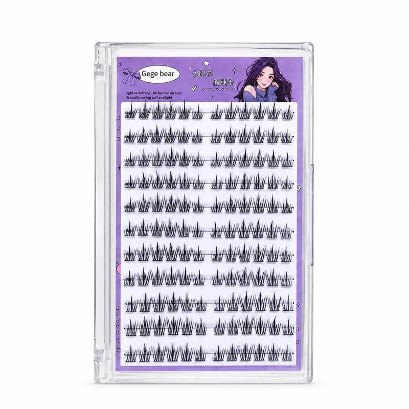 Gege Bear No Glue False Eyelashes Self Adhesive Lash Clusters Wispy Sunflower Style Natural Doll Eye Easy Apply Makeup