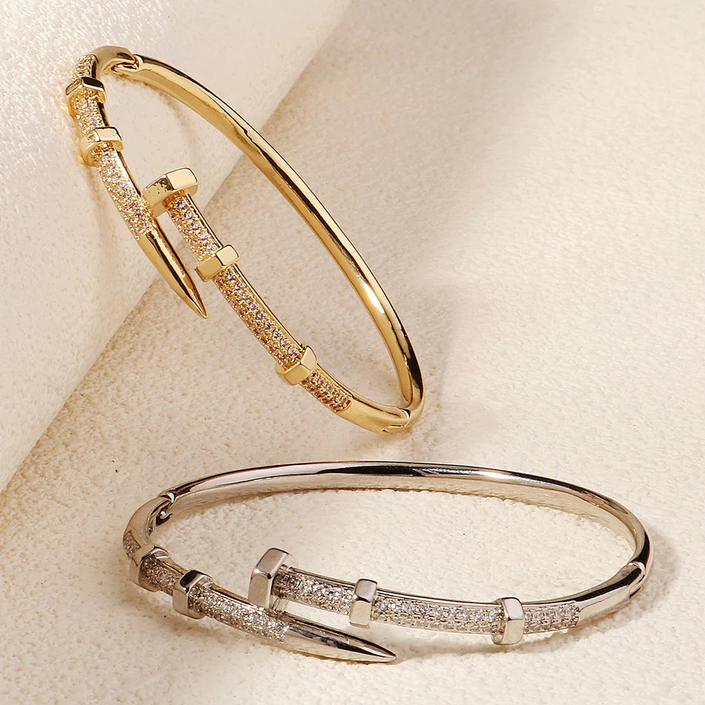 Classic Copper-Inlaid Zircon Open Bangle for Women Fashion Handmade For Stud Bracelet Daily Jewelry Accessories As Gifts