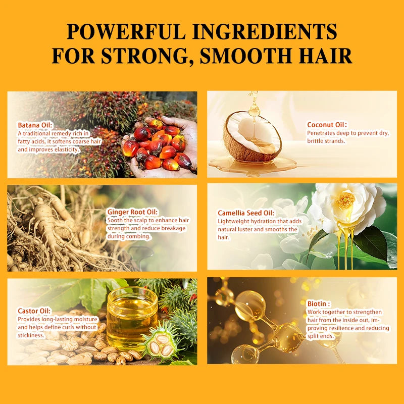 Batana Oil Hair Growth Kit Hair Strengthen Repair Split Ends Damage Increase Hair Thickness Smoothness Dense Hair Essential Oil