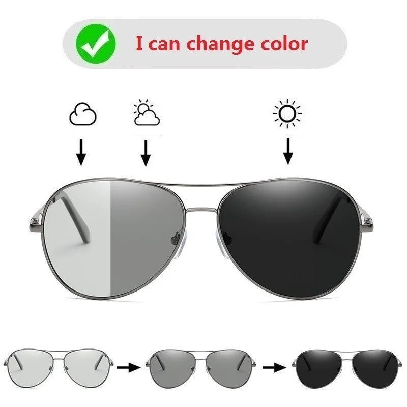 Luxury Photochromic Pilot Polarized Sunglasses Men Women Driving Chameleon Sun Glasses Change Color Day And Night Eyewear