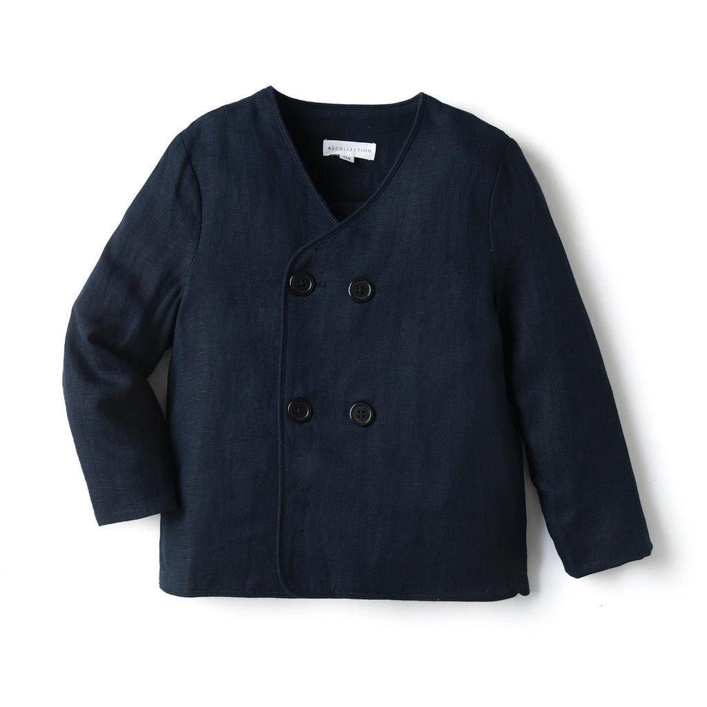 AS Great Quality Designer Shabbos Brother Sister Navy Cotton Linen Clothes with Embroidery Holiday Outfits