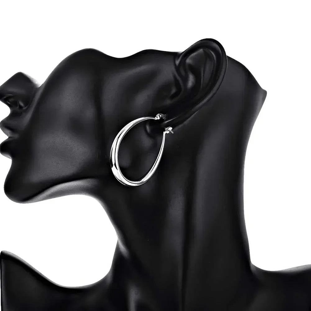 41MM Silver Color  Smooth Circle Big Hoop Earrings for Women Fashion Party Wedding Jewelry Christmas Gifts
