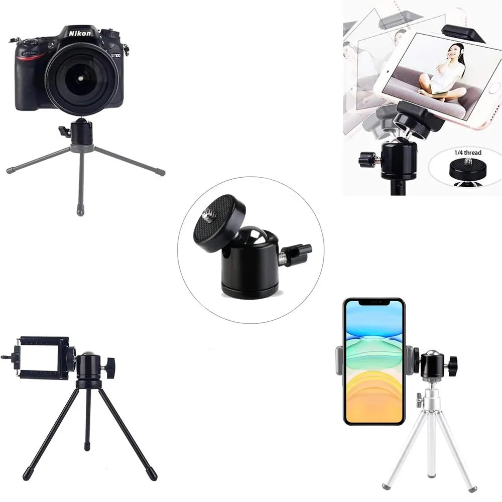 Aluminum Alloy 360° Rotatable Mini Ball Head with 1/4" Screw for DSLR Camera Tripod Phone Mount Vlog Photography