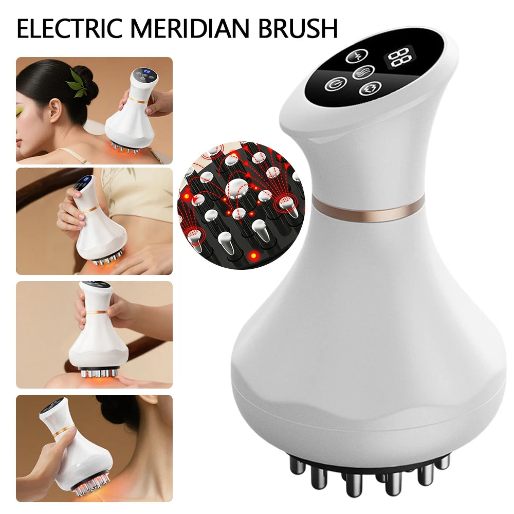 Electric Meridian Brush Vibration GuaSha Body Massager Body Scraping Massage Comb Muscle Relaxing Massager Edema Removal Scraper