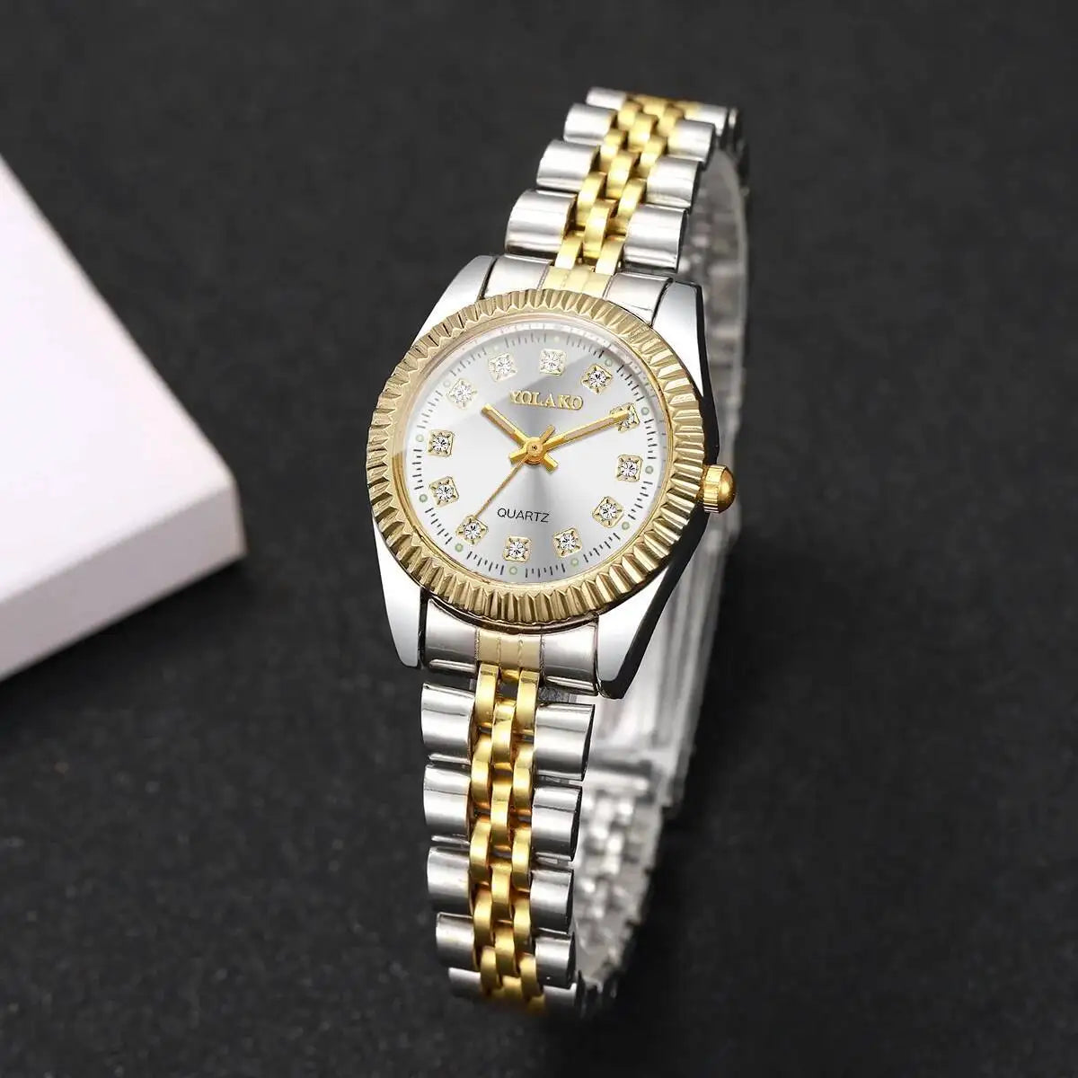 Luxury Rhinestone Women Watches Stainless Steel Band Quartz Wristwatch Clock Gift Relogio Feminino（Without Box）