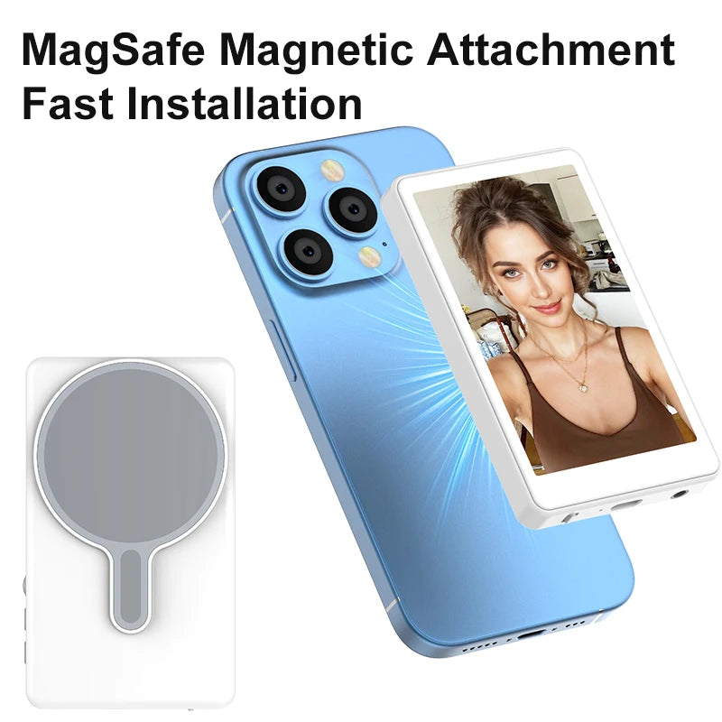 Magnetic Phone Monitor - Real-Time Selfie/Rear Cam - 4K Streaming Assistant - Wide Angle - Fits Most Phones