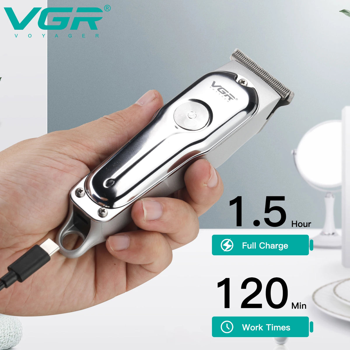 VGR Trimmer Rechargeable Hair Clipper Cordless Hair Cutting Machine Electric Clipper Professional Hair Trimmer for Men V-071