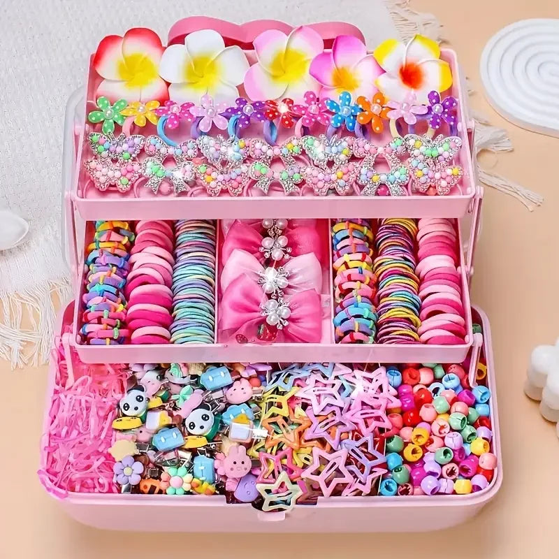500/551 Pieces of a Pink-Themed Valentine’s Day Girl’s Hair Accessory Set. Suitable for Festive Occasions.