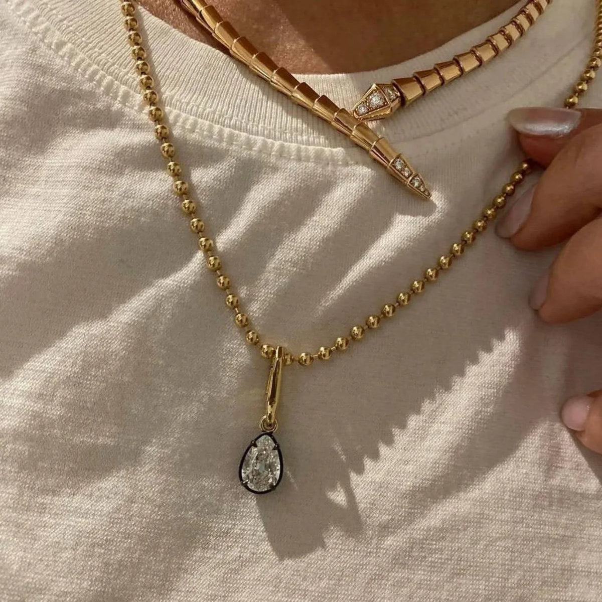 2026 Chic Black Gold Teardrop Oval Round Emerald Diamond Pendant Chain Stainless Steel Necklace Gothic Edgy Unisex Women Jewelry