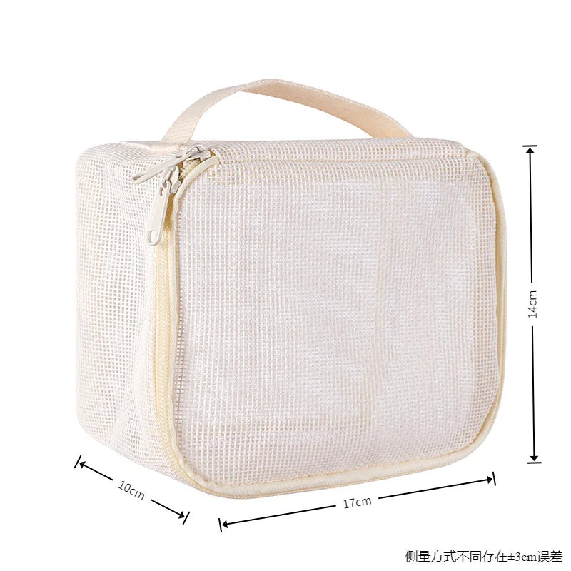 Large Mesh Makeup Bag for Women Portable Breathable Cosmetic Organizer Bag Travel Makeup Pouch with Simple Design