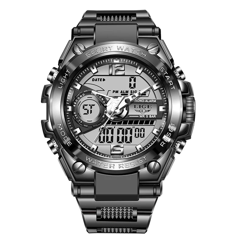 LIGE Men Military Watch Digital 50m Waterproof Wristwatch LED Quartz Clock Sport Watch Male Big Watches Men Relogios Masculino