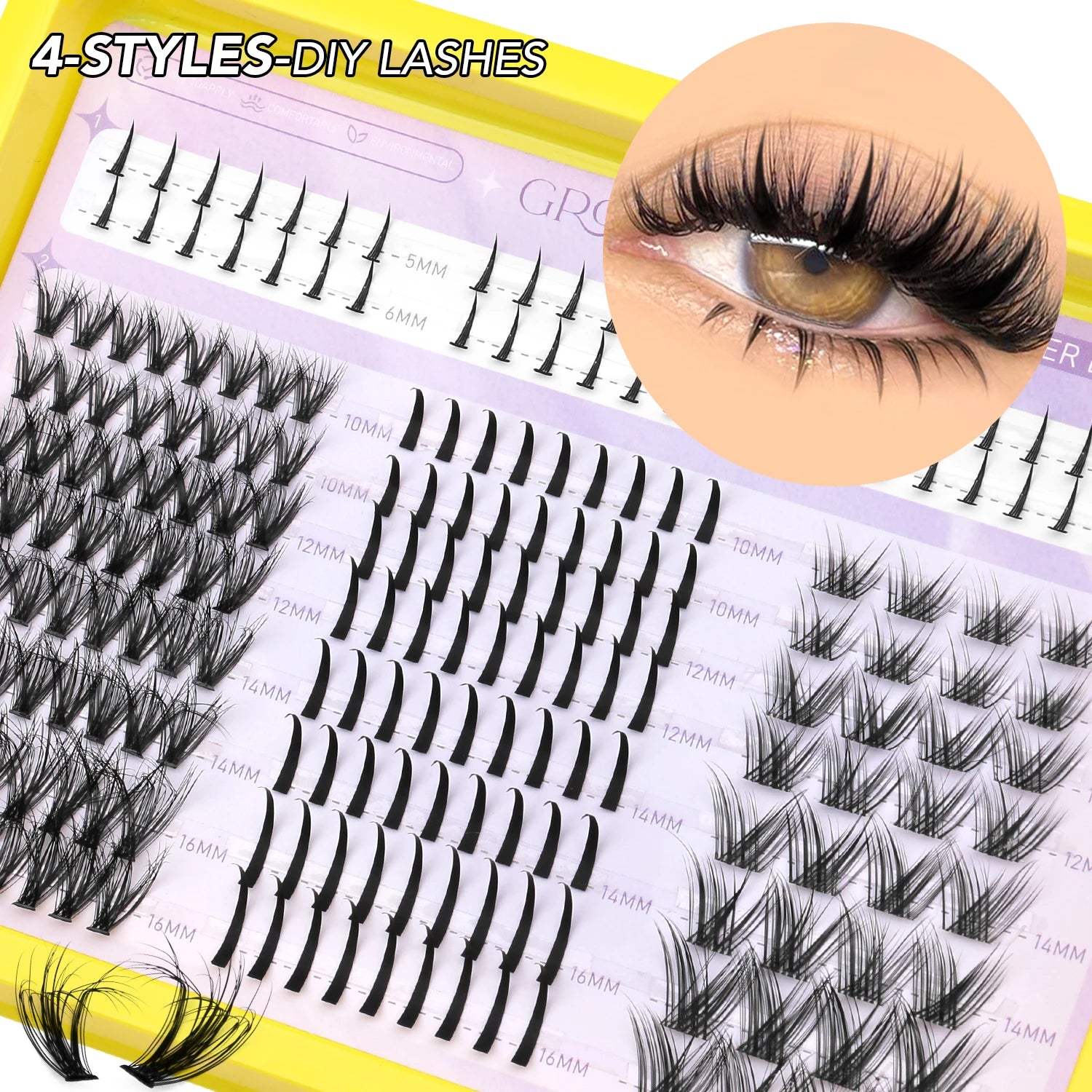 GROINNEYA Manga Lashes Cluster Lashes Natural Eyelash Extension Cluster Natural Volume Individual Lashes Mixed Tray Lashes