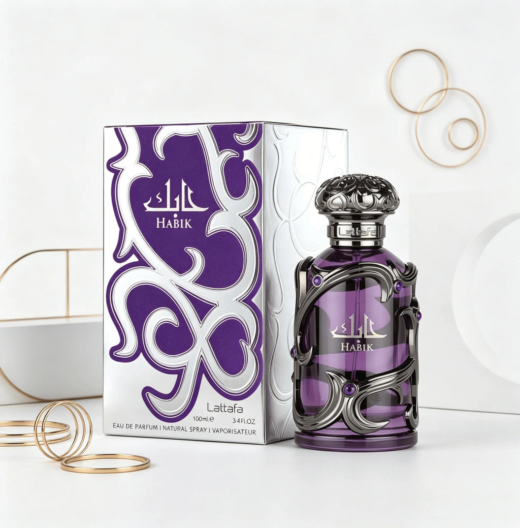 YARA LATTAFA Habik Eau De Parfum 100ML With Original Gift Box Long Lasting Rich Oriental Floral Woody Fragrance Unisex Perfume Transparent Purple Bottle Black Metal Gem Decor Luxury Scent Wedding Party Gift for Men Women