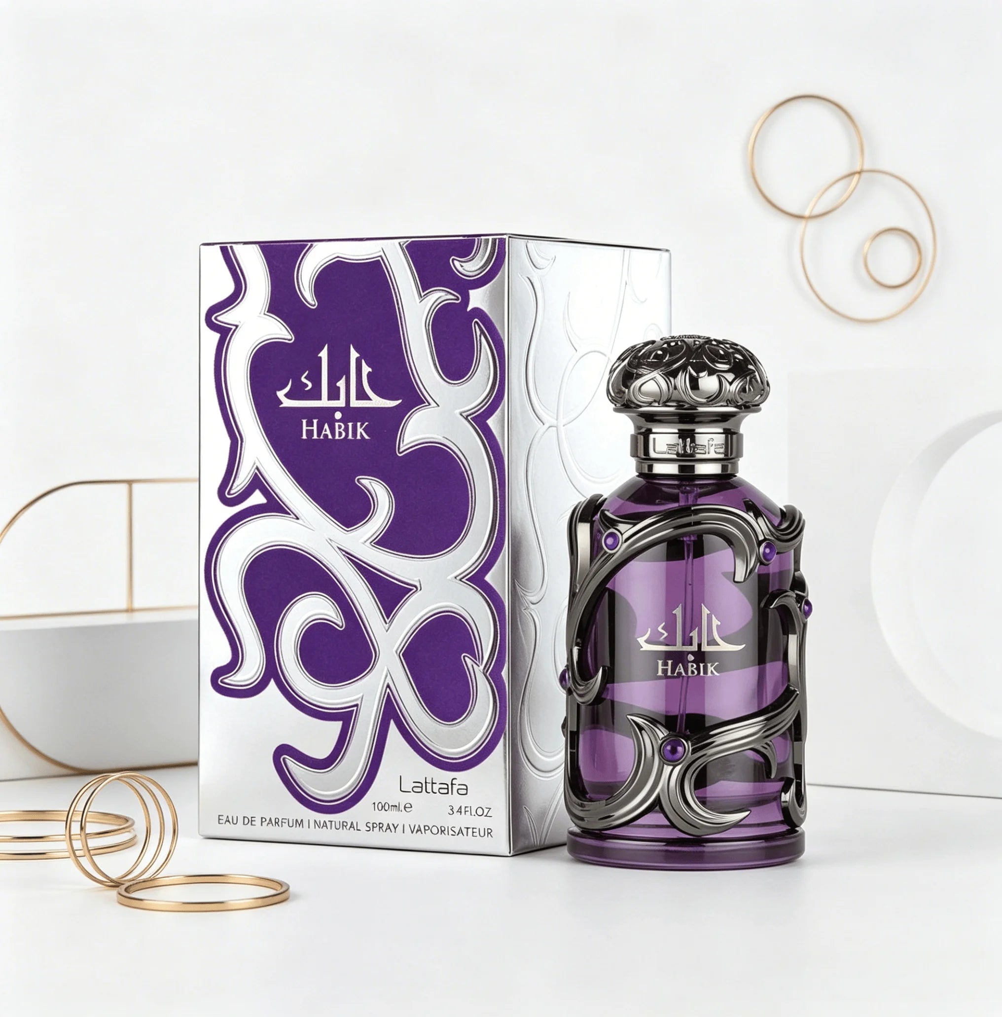YARA LATTAFA Habik Eau De Parfum 100ML With Original Gift Box Long Lasting Rich Oriental Floral Woody Fragrance Unisex Perfume Transparent Purple Bottle Black Metal Gem Decor Luxury Scent Wedding Party Gift for Men Women