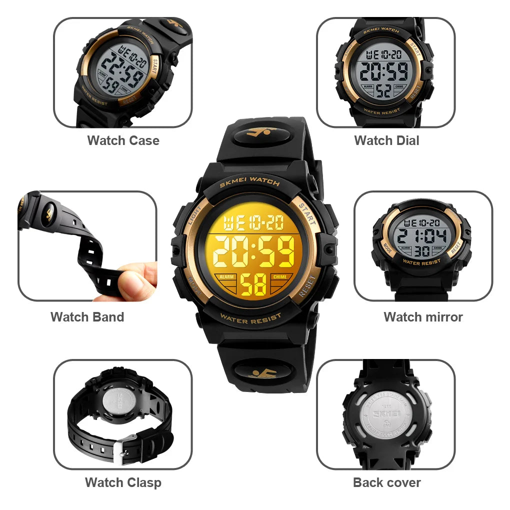 SKMEI Children LED Electronics Digital Watch Chronograph Clock Sport Watches 5Bar Waterproof Kids Wristwatches For Boys Girls