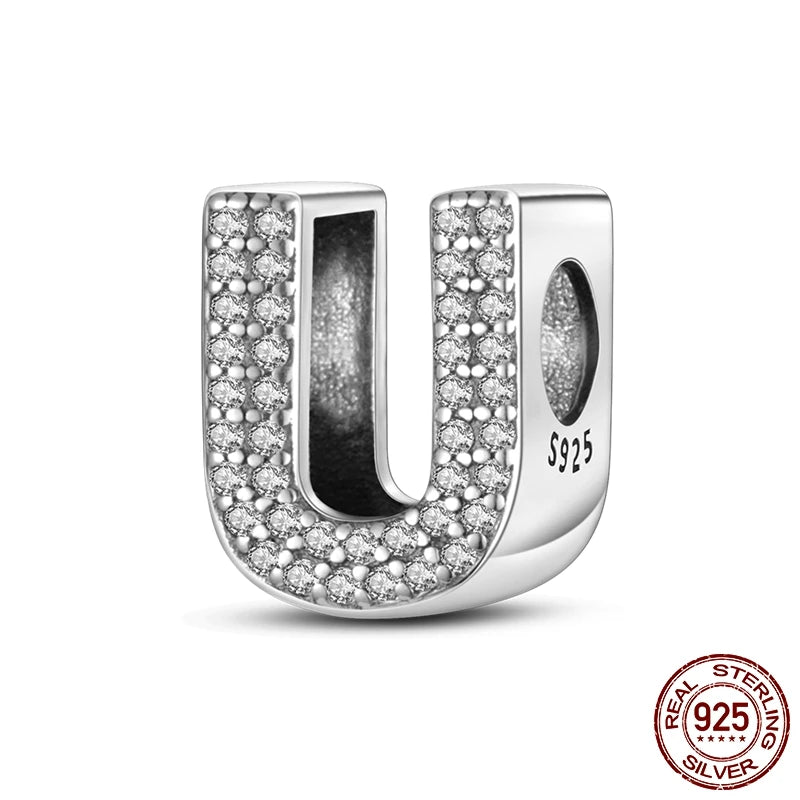 26 A-Z Alphabet Beads 925 Sterling Silver LOVE Letter Charm Fit Original Bangle Charms Bracelet CZ Zircon Bead Jewelry