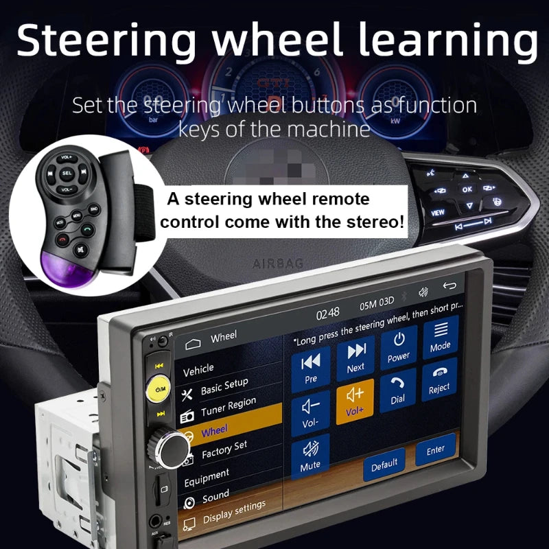 Universal 7" Single 1Din Touch Screen Stereo Bluetooth Car Radio For iOS/Android Carplay GPS With Handle Remote Control Camera