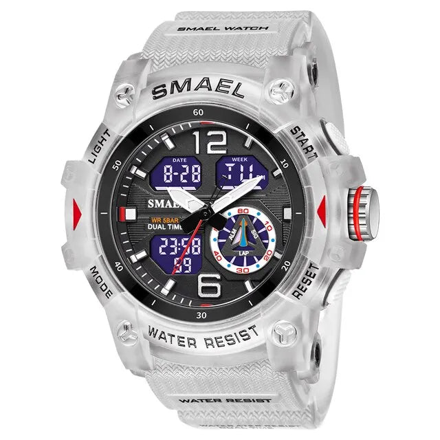 SMAEL Sport Watch Military Wristwatch for Men Alarm Stopwatch LED Digital Back Light Dual Time Display Waterproof Watch Men 8007