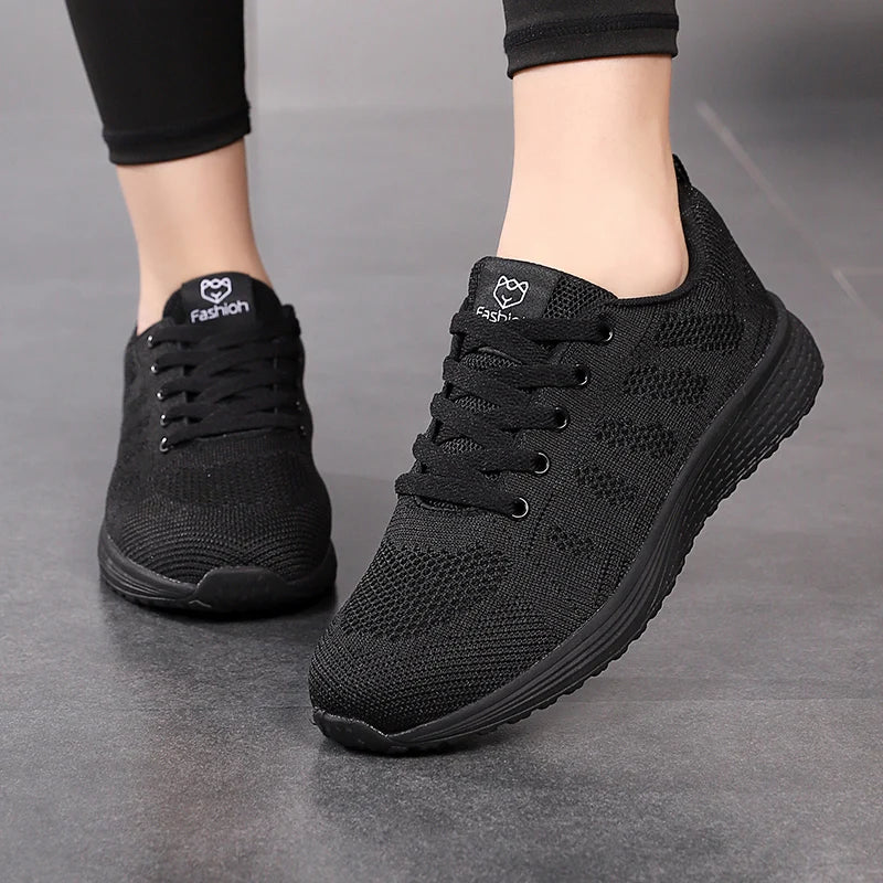 Women Shoes Breathable Casual Walking Shoes For Women Mesh Lace Up Sneakers Women Tenis Feminino Pink Black White Flat