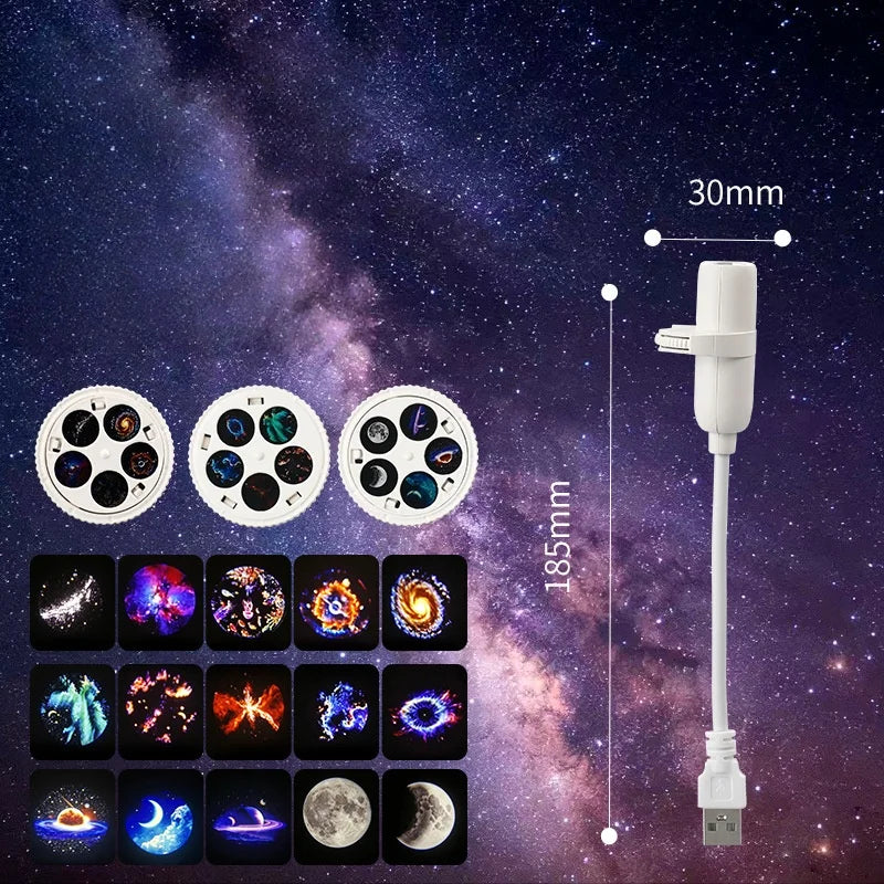 Starry Sky Light USB Plug in 360°Rotating Projector Night Light Bedroom Creative LED Night Light Moon Star Atmosphere Night Lamp