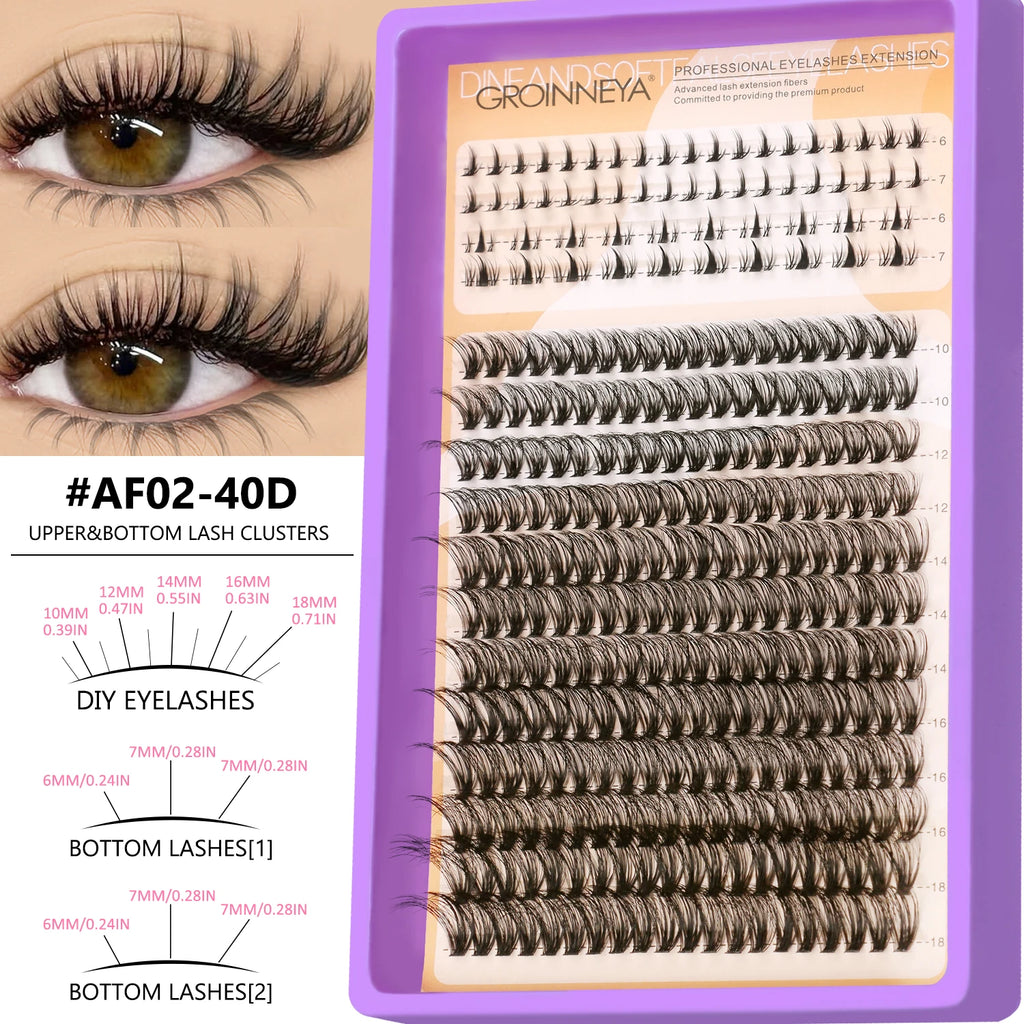 GROINNEYA Manga Lashes Cluster Lashes Natural Eyelash Extension Cluster Natural Volume Individual Lashes Mixed Tray Lashes