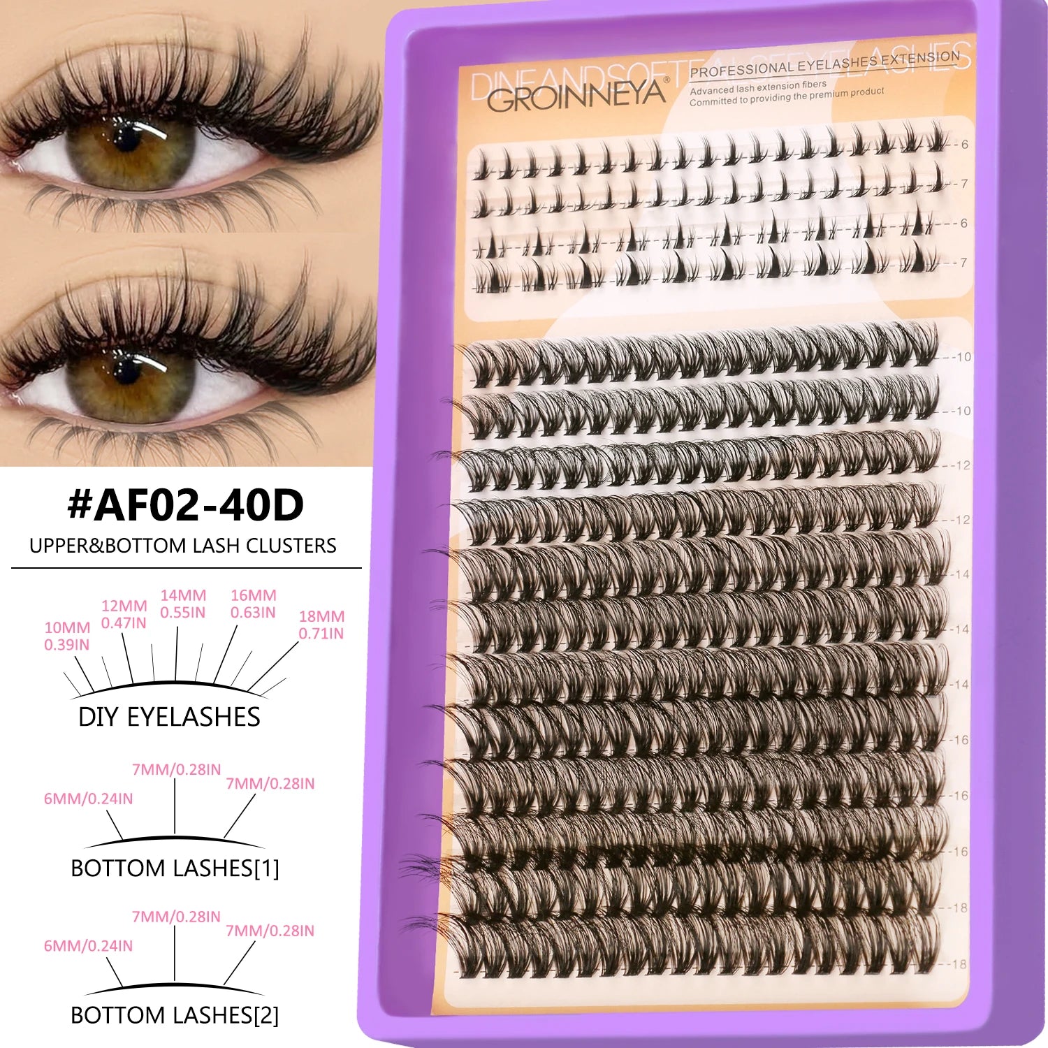 GROINNEYA Manga Lashes Cluster Lashes Natural Eyelash Extension Cluster Natural Volume Individual Lashes Mixed Tray Lashes