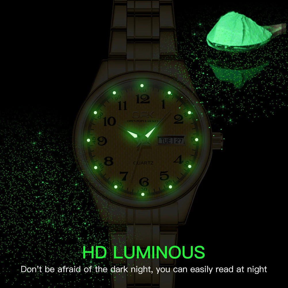 OPK 8110 Ladies Watch Classic Simple Brand Quartz Watch Stainless Steel Strap Watch For Women Waterproof Luminous Day-Date Watch