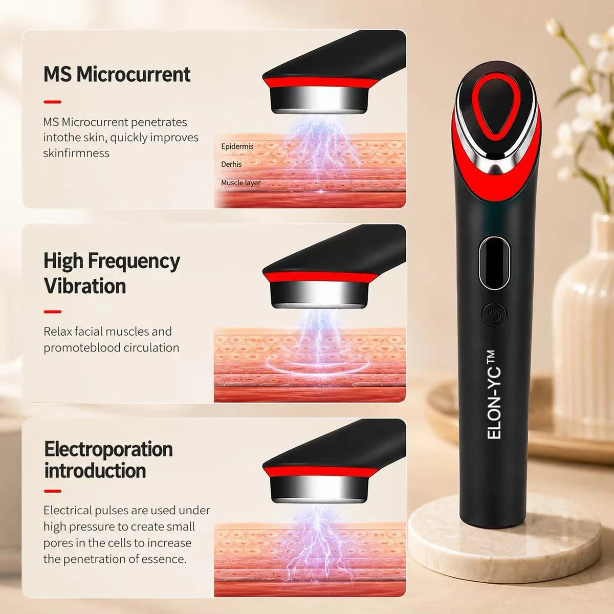 ELON-YC 7 Colors Face Massager Ems Beauty Device Microcurrent Lift Massager Home Use Beauty Skin Care