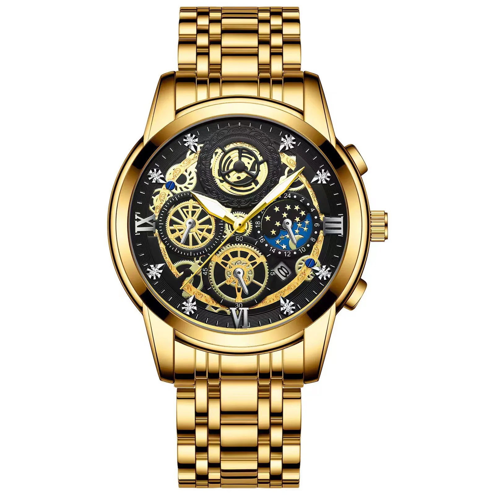 BINBOND Vintage Quartz Watches for Men Luxury Luminous Sturdy Stainless Steel Reloj Waterproof Auto Date Accurate Men's Watch