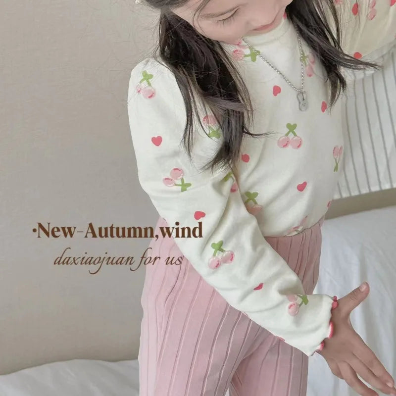 Kids Girls Full Print Bottoming Shirt Spring Autumn Baby Clothing 1-10Years Old New Fashion Casual Long-sleeved Warm Tops Winter