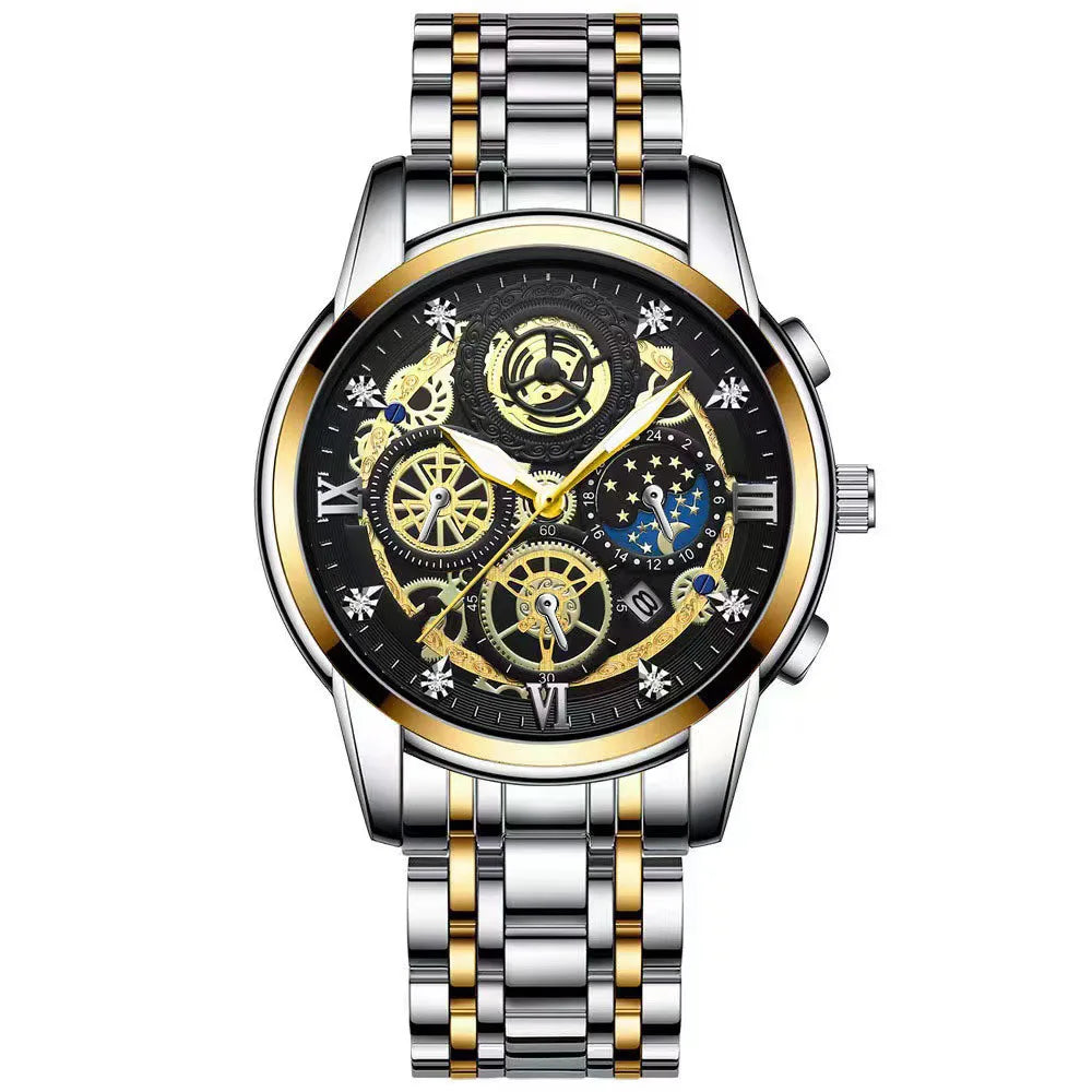 BINBOND Vintage Quartz Watches for Men Luxury Luminous Sturdy Stainless Steel Reloj Waterproof Auto Date Accurate Men's Watch