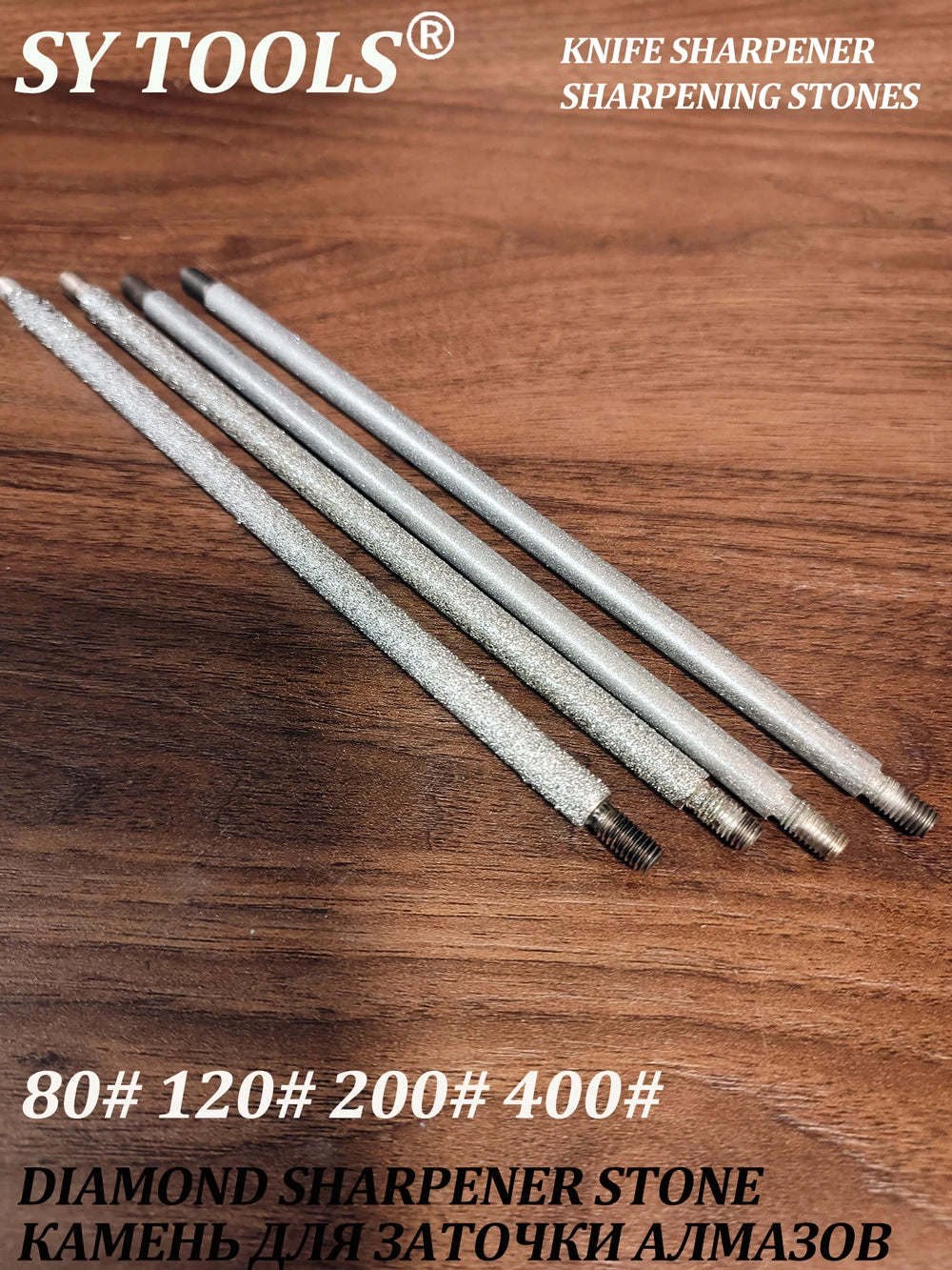 160mm Industrial Diamond Sharpening Rod | 6mm Dia | M5 Dual Thread | 11-Grit (80#-3000#) for Knives/Tools