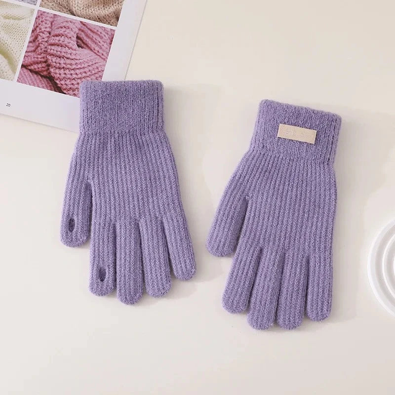 AA Gloves Autumn WinterTouch Screen Gloves Skiing Riding Work Full Finger Mittens Solid Color Warm Knitted Gloves Sport Cycling