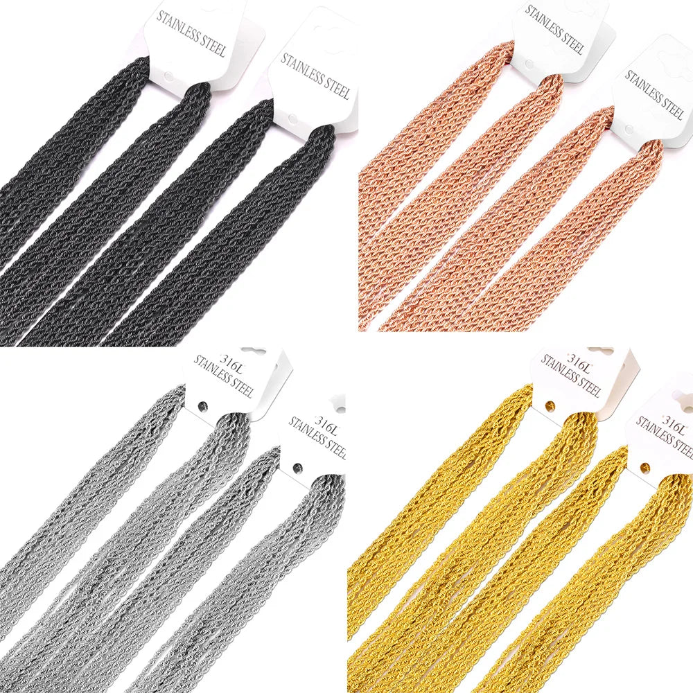 LUXUSTEEL 10pcs/Lot Stainless Steel Twist Rope Chain Necklaces 2mm Silver Color No Fade DIY Pendants Accessories Wholesale