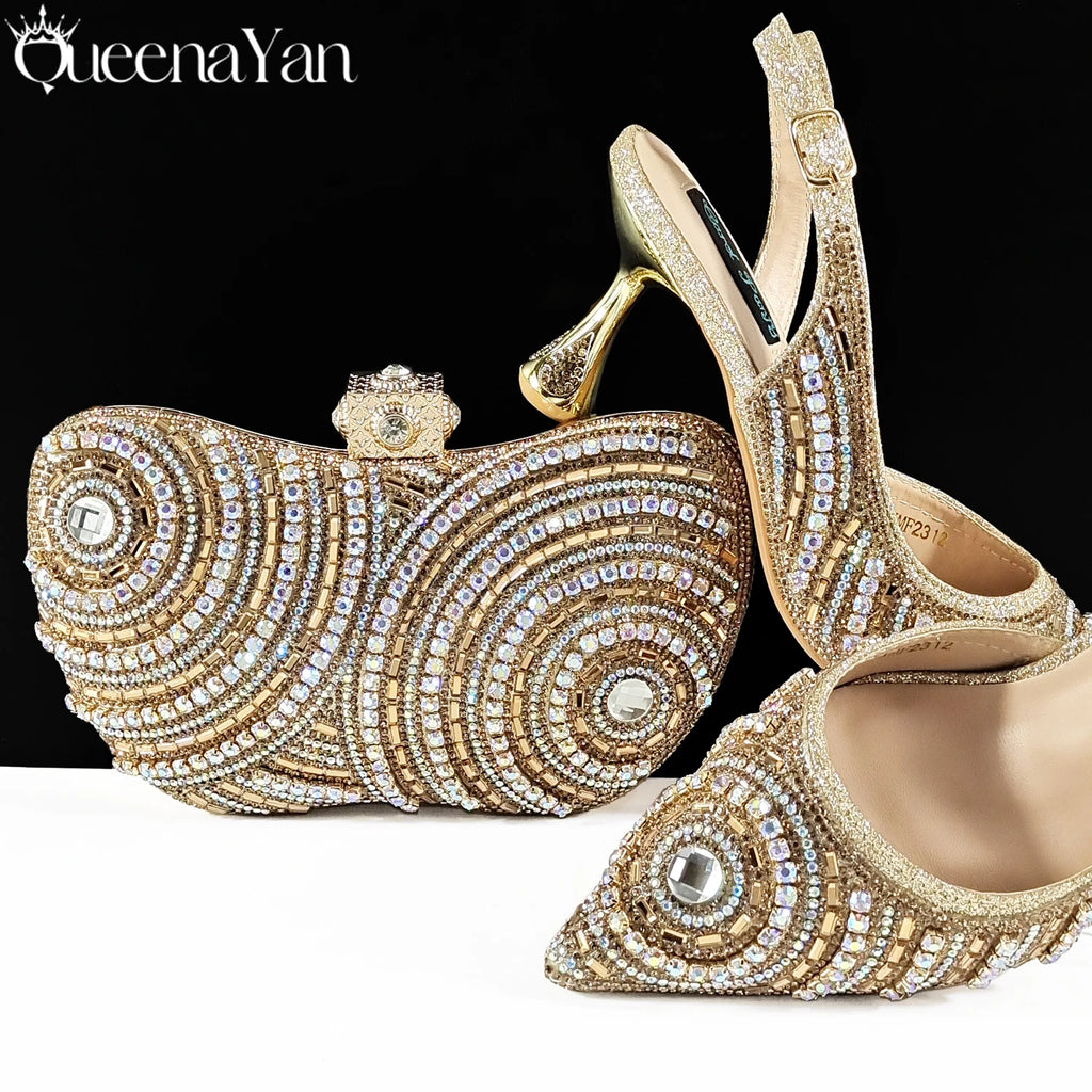Queena Yan Nigerian Party Shoes Only shoes OR with bag set in Green  High Heel, Elegant Matching for Weddings & Special Occa