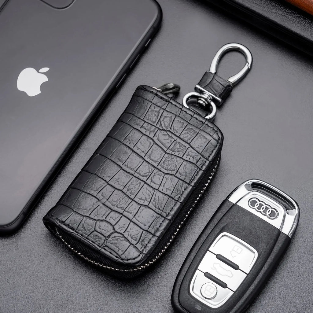 Portable Keychain Wallet for Men Women Large-Capacity Double Zipper Key Pouch Bag Suede Leather Key Case Unisex Coin Purse