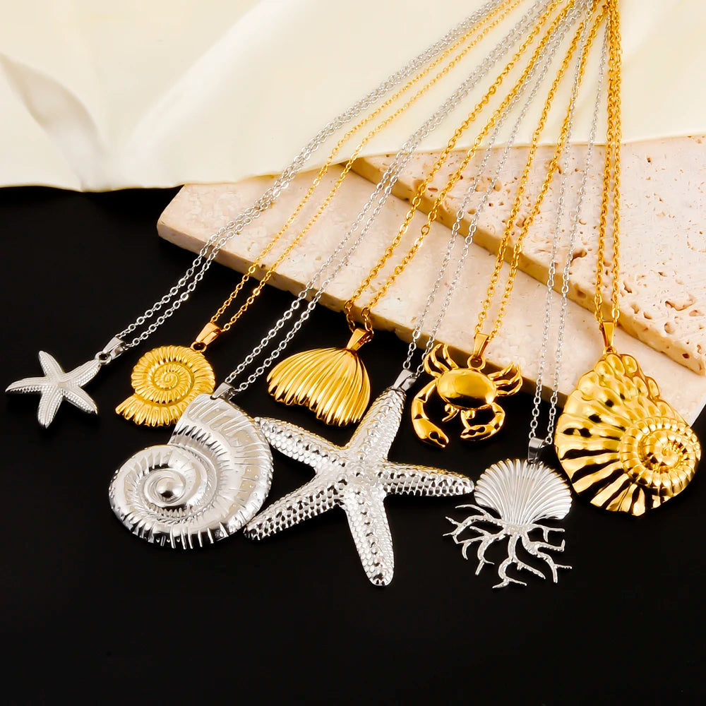 1Pc Stainless Steel Summer Sea Animal Aesthetic Women Grunge Necklaces Cute Ocean Hippocampus Seahorse Pendant Collares Jewelry
