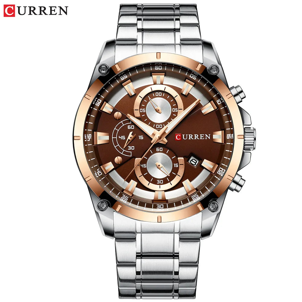CURREN 8360 Quartz Men's Water-Resistant Business Watch, Minimalist Stainless Steel Strap Multi-Function Six-Hand Calendar Watch