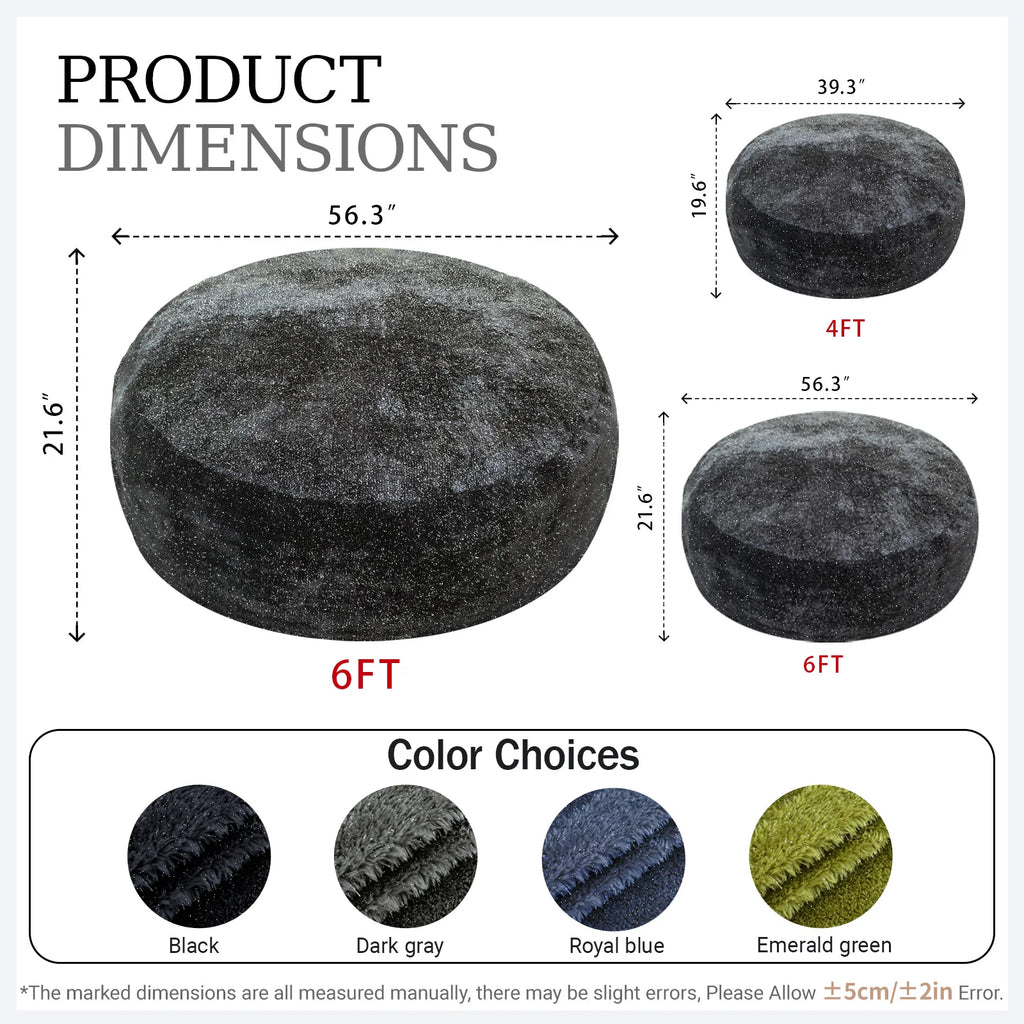 Large Fluffy Shiny Faux Fur Bean Bag Cover Round Lazy Sofa Cover Soft Plush Beanbag Chair Cover For Bedroom Living Room