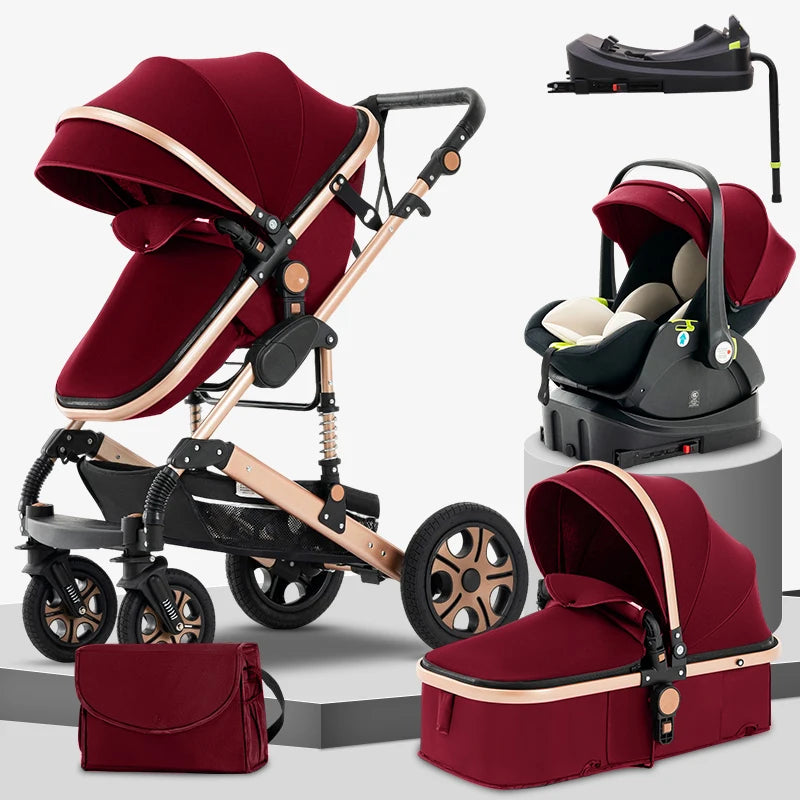3-in-1 Baby Stroller Car Seat Set, Travel System for Newborn, Baby Carriage with Isofix Base Reversible Stroller Upto 55lbs, Foldable Stroller Suit Newborn to Toddler