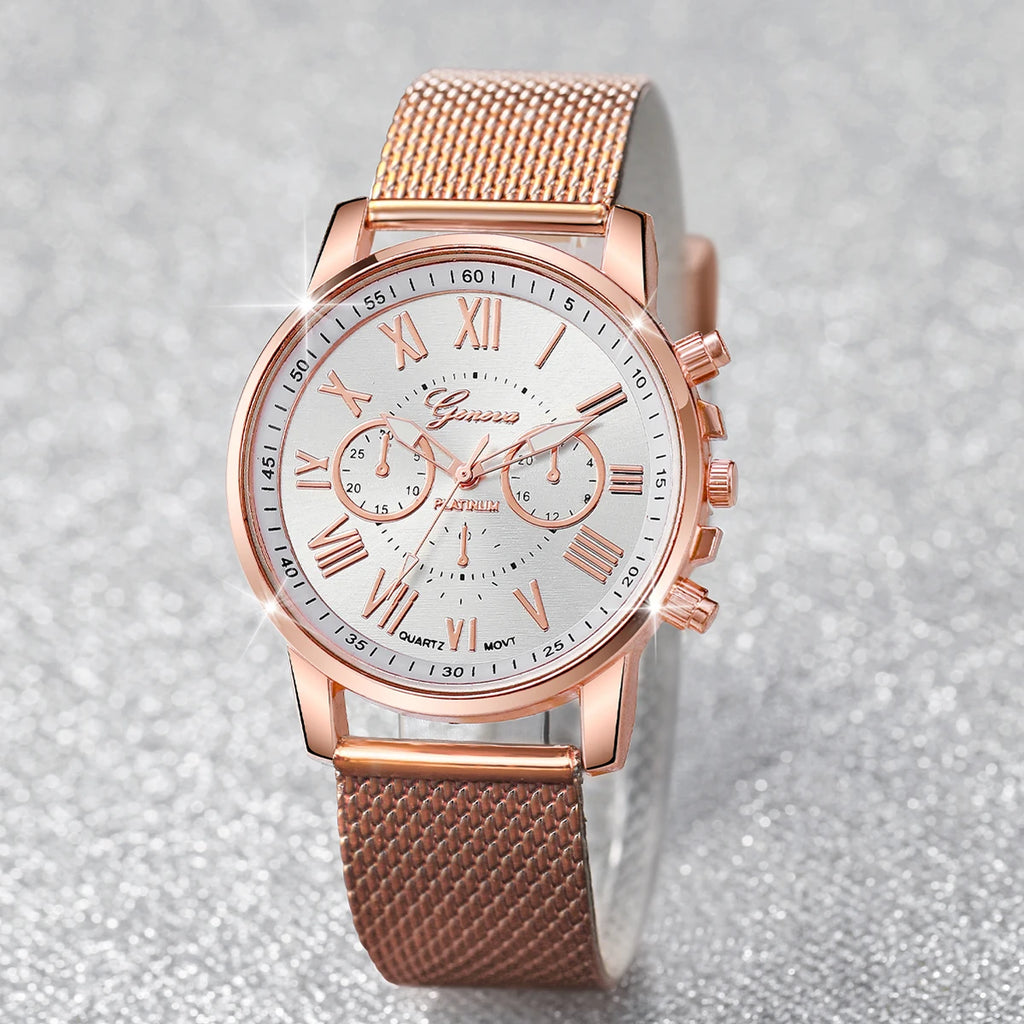 2PCS/Set Women's Watch Fashion Plastic Band Analog Quartz Watch Pearls Butterfly Bracelet Set