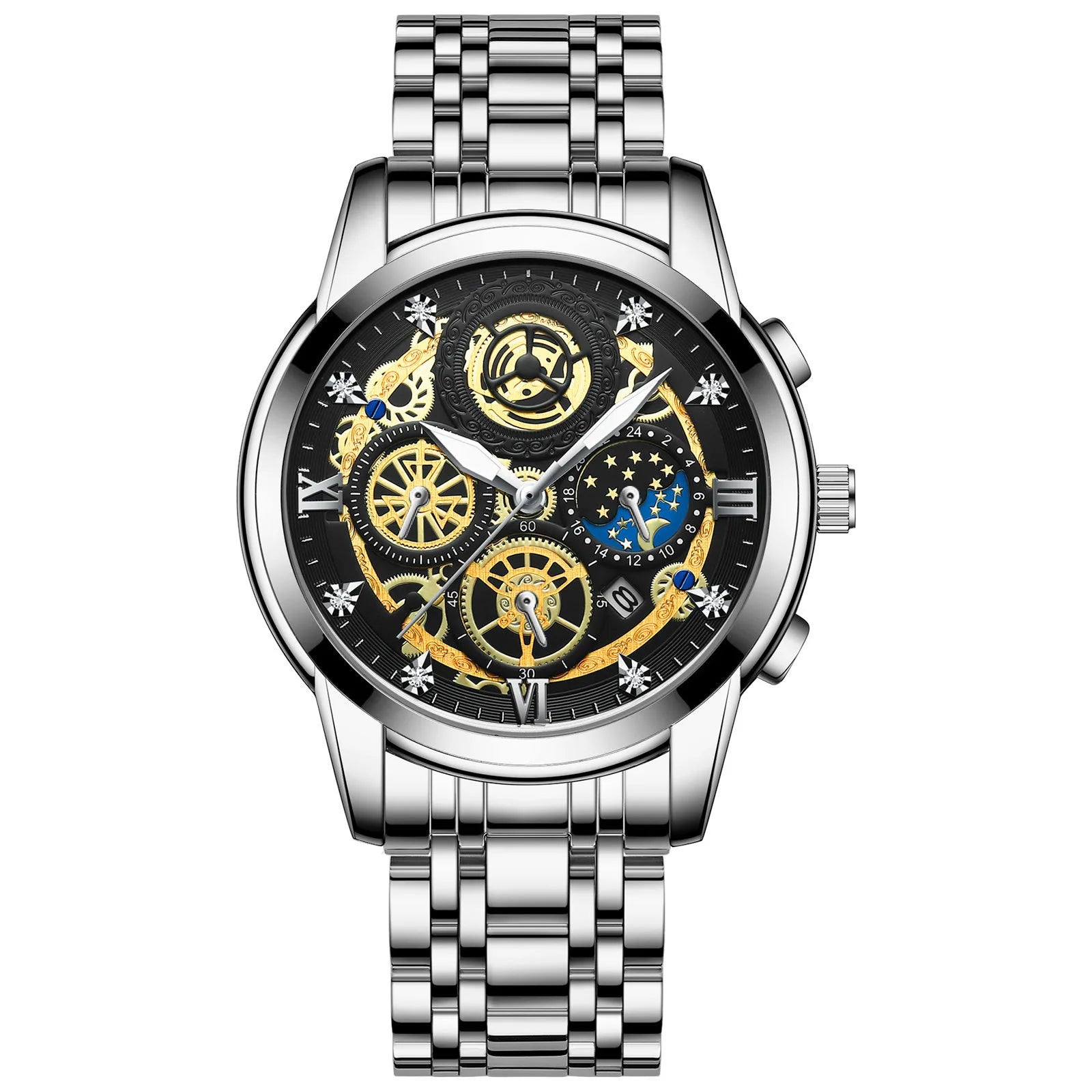 BINBOND Vintage Quartz Watches for Men Luxury Luminous Sturdy Stainless Steel Reloj Waterproof Auto Date Accurate Men's Watch